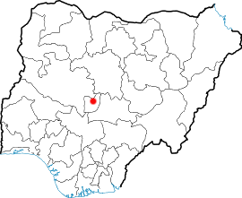 Map of Nigeria showing the location of Abuja in the center of Nigeria.