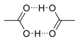 Cyclic dimer of acetic acid; dashed lines represent hydrogen bonds.