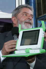 Luiz Inácio Lula da Silva, president of Brazil, with a prototype.