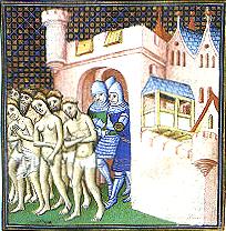 Cathars being expelled from Carcassone in 1209.