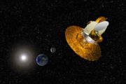 Artist's depiction of the WMAP satellite gathering data to help scientists understand the Big Bang.