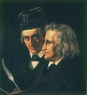 Wilhelm (left) and Jacob Grimm (right) from an 1855 painting by Elisabeth Jerichau-Baumann