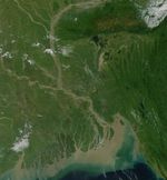 Satellite image presenting physical features of Bangladesh