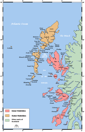 The Hebrides (Outer Hebrides in brown)