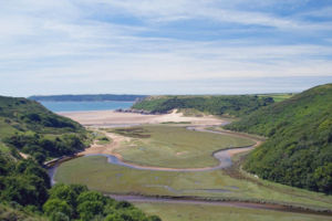 Early stages of formation of coastal plain ox-bow lake. Pembrokeshire, UK