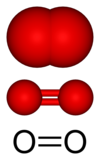 Dioxygen, O2, is a gas and consists of 2 oxygen atoms.  Oxygen is most commonly encountered in this form, as it makes up 21% of the atmosphere.