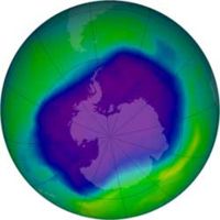 Image of the largest Antarctic ozone hole ever recorded in September 2006.