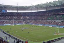 Inside the Stade de France during a rugby union match.