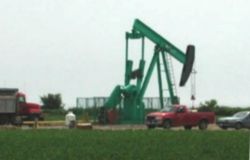 Pumpjack pumping an oil well near Sarnia, Ontario