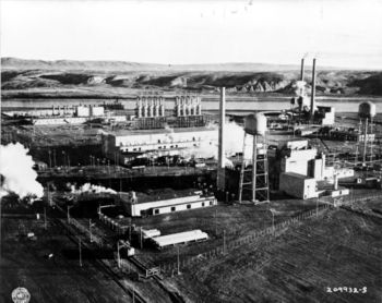 Hanford Site plutonium production reactors along the Columbia River during the Manhattan Project.