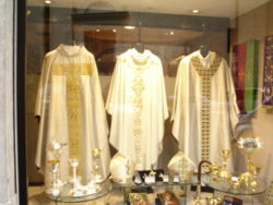 Window of one of Rome's unique Papal shops