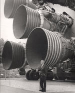 The F-1 engines of the S-IC first stage engines dwarf their creator, Wernher von Braun.