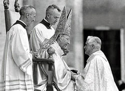 Cardinal Ratzinger offers an oath of submission at the September, 1978 papal inauguration of John Paul I.