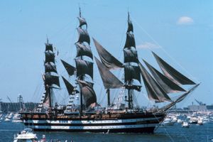 Italian ship-rigged vessel Amerigo Vespucci in New York Harbor, 1976