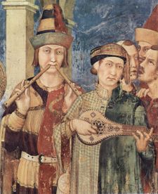 Musician with two flutes (fresco by Simone Martini