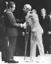 President Nixon greets released POW Lt.Cdr John McCain, future US Senator, upon his return from years in a North Vietnamese prison camp in 1973.