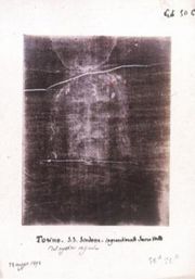 Secondo Pia's negative of the image on the Shroud of Turin has an appearance suggesting a positive image. Many Christians believe this image to be the face of Jesus, and thus the face of God.