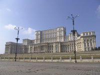 The Palace of the Parliament, the seat of the Romania's bicameral parliament (Closeup of the lights in front)
