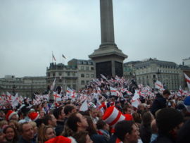 Celebrations at Trafalgar Square during a parade after England defeated Australia in the 2003 final.