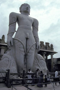 The 17.8 m monolith of Jain God Bhagavan Gomateshwara Bahubali, which was carved between 978–993 AD and is located in Shravanabelagola, India, is anointed with saffron every 12 years by thousands of devotees as part of the Mahamastakabhisheka festival.