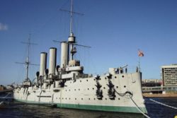Preserved as a museum ship in St. Petersburg, the Aurora became a symbol of the October Revolution in Russia.