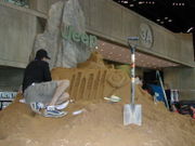 A sandcastle at the New York International Auto Show created as an advertisement for the Jeep company