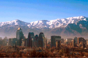 The snowcapped Andes above downtown Santiago