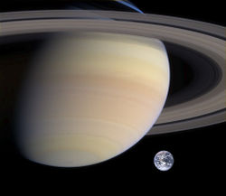 Visual comparison of Saturn and Earth