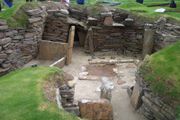 Skara Brae, a neolithic settlement, is located in the Bay of Skaill on the west coast of mainland Orkney.