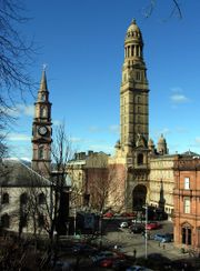 The ornate Municipal Buildings in Greenock, the headquarters of Inverclyde Council, feature the Victoria Tower.