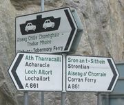 Place names in their original Gaelic are becoming increasingly common on road signs throughout the Scottish Highlands.