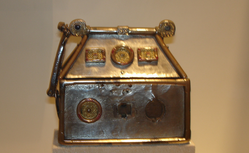 The Monymusk Reliquary. This is often thought to be the Brecbennoch, which purportedly enclosed bones of Columba, the most popular saint in medieval Scotland. It was carried by the Scots into the Battle of Bannockburn in 1314. The actual Monymusk reliquary dates from c. 750.