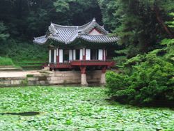 The pavilion Buyong-jeon in the secret garden Biwon in Changdeokgung