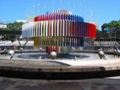 Dizengoff Square, named after Zina Dizengof the wife of Tel Aviv's first mayor Meir Dizengoff. The fountain was designed by Yaacov Agam and combines fire, water, movement and music.