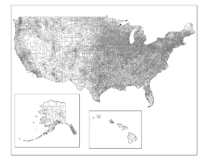 Map of the Wire Center locations in the US