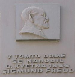 Memorial plaque of Sigmund Freud at his birthplace in Příbor, Czech Republic.