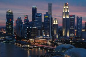 The Downtown Core of Singapore at dusk