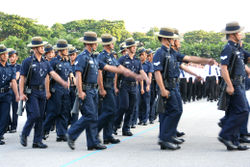 The Gurkha Contingent of the Singapore Police Force, with its members recruited from Nepal, is a counter-terrorist force in the country. Here, the officers join local officers in the annual Police Day Parade.
