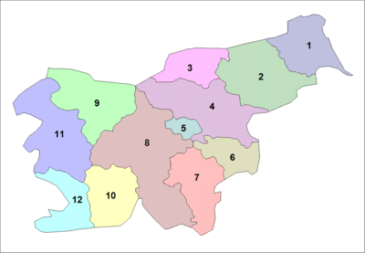 Map of the 12 statistical regions of Slovenia.