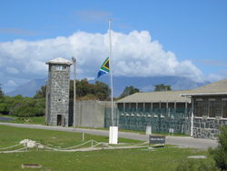 Prison Buildings on Robben Island, the holding place of several anti-apartheid fighters including Nelson Mandela, who was imprisoned there for eighteen years. Robben Island is now a UNESCO World Heritage Site.
