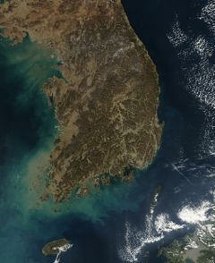 Satellite image of South Korea.