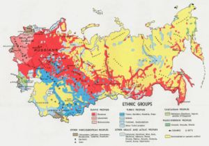 This map shows the 1974 geographic location of various ethnic groups within the Soviet Union.
