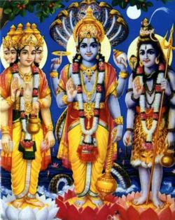 From left, Brahma, Vishnu, Shiva