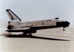 Columbia lands at the end of STS-1.
