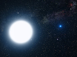 An artist's impression of Sirius A and Sirius B. Sirius A is the larger of the two stars. (Credit: NASA)