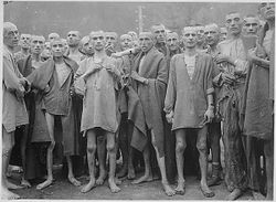 Mistreated, starved prisoners in the Ebensee concentration camp, Austria.