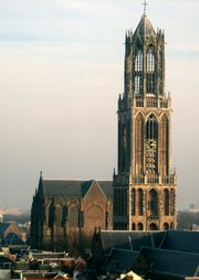 Dom tower. The Dom tower, with to the left behind it the remaining section of the Dom church. The two parts haven't been connected since the collapse of the nave in 1674