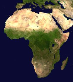 A geographical map of Africa, showing the ecological break that defines the sub-Saharan area
