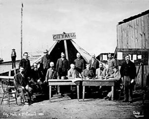 Re-enactment of the first Vancouver City Council meeting after the 1886 fire.