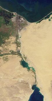 Suez Canal, seen from Earth orbit, courtesy of NASA.